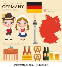 Traveling Europe : Germany Flat Icon Set : Vector Illustration