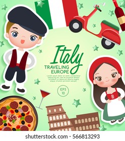 Traveling Europe : Italy Tourist Attractions : Vector Illustration