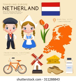 Traveling Europe : Netherlands Flat Icon Set : Vector Illustration