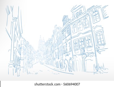 traveling European street Prague sketch vector