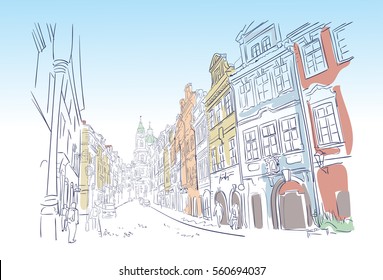 traveling European street Prague sketch vector