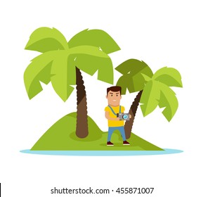 Traveling to exotic tropical counties concept. Flat design