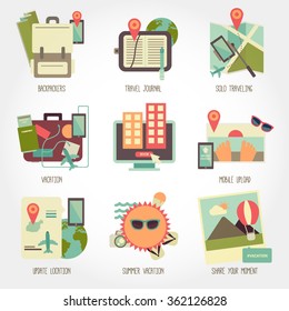 Traveling flat design icon set