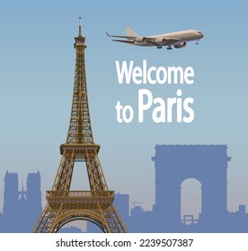 Traveling in France, flights to Paris. Vector.