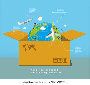 Traveling as gift.  Vector illustration of box and earth inside in flat design style