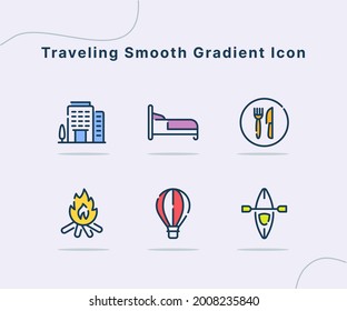 traveling icon icons set collection pack package white isolated background with dash dashed line style