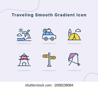 traveling icon icons set collection pack package white isolated background with dash dashed line style