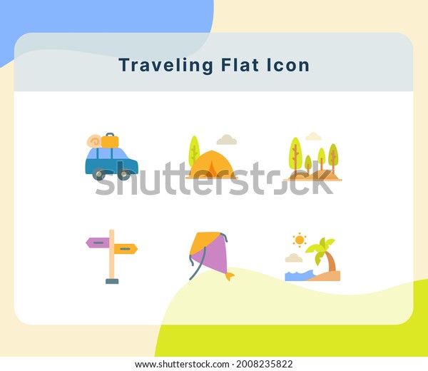traveling icon icons set collection\
pack package white isolated background with flat color\
style