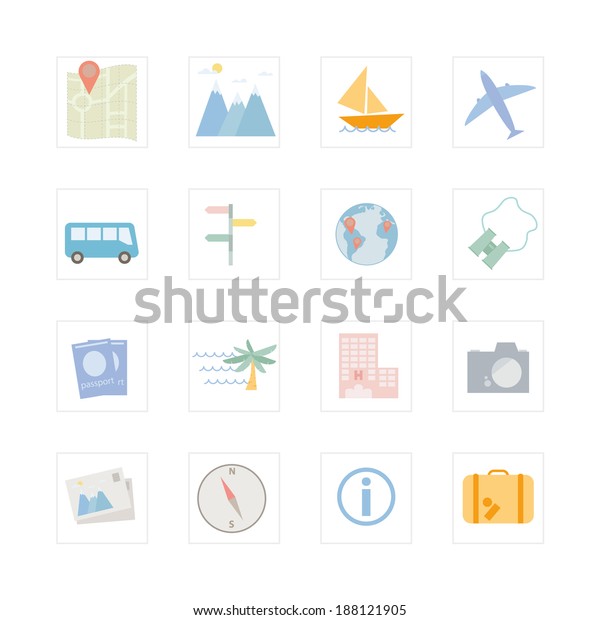 Traveling icon set. Designed for illustration,\
infographics, web icon, report, presentation, template and more in\
your business