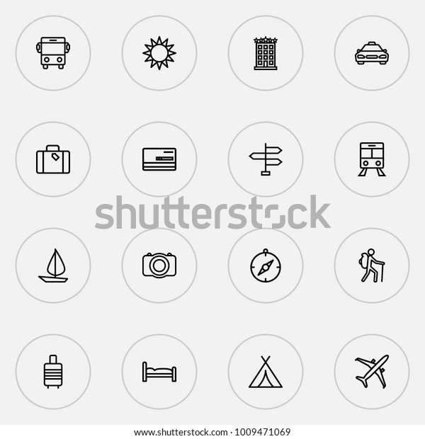Traveling icons line style set with traveler,\
taxi, luggage and other ship  elements. Isolated vector\
illustration traveling\
icons.