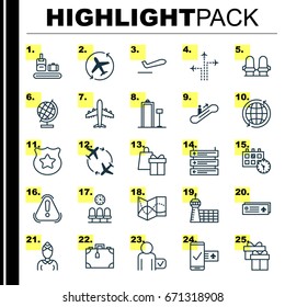 Traveling Icons Set. Collection Of Aircraft Arrow, Moving Staircase, World And Other Elements. Also Includes Symbols Such As Gift, Globetrotter, Trip.