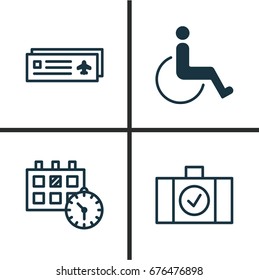 Traveling Icons Set. Collection Of Appointment, Luggage Scanner, Airport Card And Other Elements. Also Includes Symbols Such As Ticket, Disabled, Appointment. Traveling Icons Set. Collection Of Appointment, Luggage Scanner, Airport Card And Other Elements. Also Includes Symbols Such As Ticket, Disabled, Appointment.