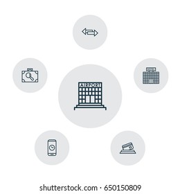 Traveling Icons Set. Collection Of Baggage Research, Call Duration, Airfield Manufacture And Other Elements. Also Includes Symbols Such As Resort, Phone, Suitcase.