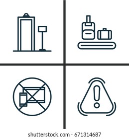 Traveling Icons Set. Collection Of Briefcase Scanner, Forbidden Mobile, Security Scanner And Other Elements. Also Includes Symbols Such As Metal, Security, Luggage.