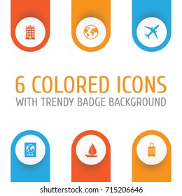 Traveling Icons Set. Collection Of Certificate, Boat, Suitcase And Other Elements. Also Includes Symbols Such As Bag, World, Hotel.