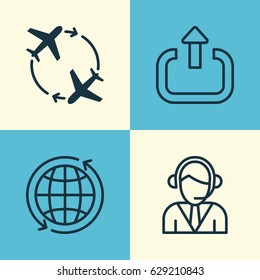 Traveling Icons Set. Collection Of Operator, Fly Around, Exit And Other Elements. Also Includes Symbols Such As Center, Output, Logout.