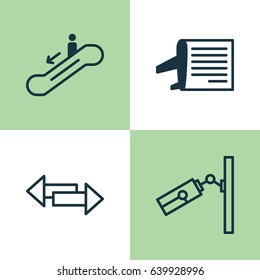 Traveling Icons Set. Collection Of Timetable, Crossroad, Video Surveillance And Other Elements. Also Includes Symbols Such As Security, Surveillance, Schedule.