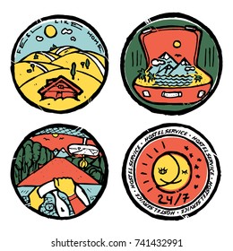 Traveling icons set. Colored illustration. Sports and recreation.