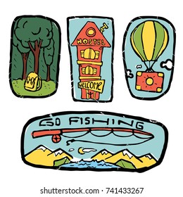 Traveling icons set. Colored illustration. Sports and recreation.