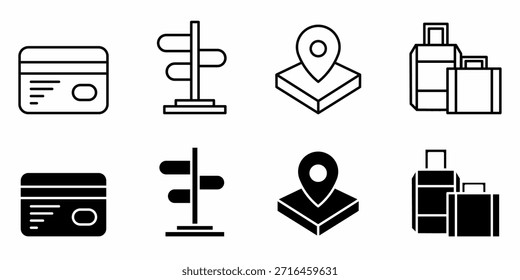 Iconos de viaje en línea y estilo sólido