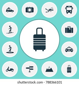 Traveling icons set with slalom, pickup, mount and other car elements. Isolated vector illustration traveling icons.