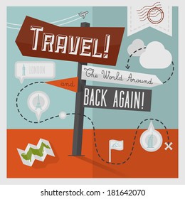 Traveling Illustration with Icons and Info graphic elements