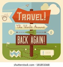 Traveling Illustration with Icons and Info graphic elements