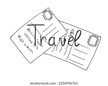 Traveling illustration image. 
Hand drawn image artwork of a traveling icons. 
Simple cute original logo.
Hand drawn vector illustration for posters, cards, t-shirts.