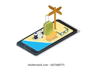 traveling isometric creative illustration vector of graphic , people in traveling isometric illustration vector , vector traveling isometric for website landing page