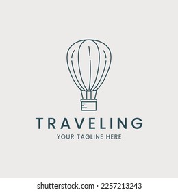 traveling linear logo vector template illustration design. air balloon logo concept design