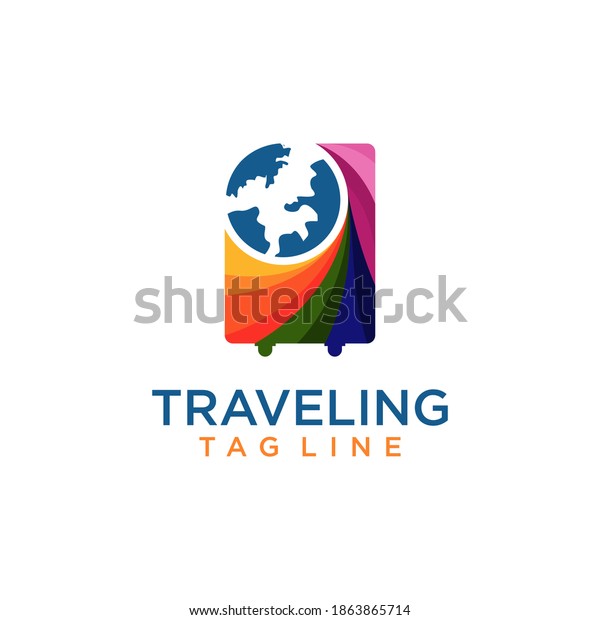Traveling logo with suitcase and globe, awesome
design vector
template