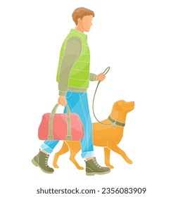 traveling man with his dog and bag