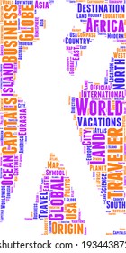 traveling man with map silhouette vector tag cloud