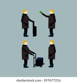 Traveling man vector set in winter