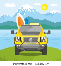Traveling on a sports car to the sea vector