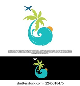 Traveling outdoor Summer Logo, Airplane icons. Airlines. Plane, beach adventure logo design - vector illustration.