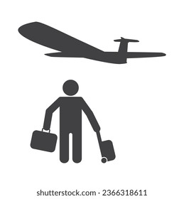 traveling passenger with case lagguage bag and fly airplane  icon
