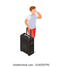 Traveling people isometric composition with isolated human character carrying suitcase vector illustration