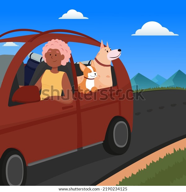 Traveling with pets by car. Tourist with a pet\
on vacation
