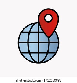 Traveling. Planet designation. Globe. Planet icon. Isolated on white background. Illustration for office, robot, business, school.