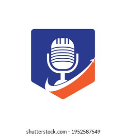 Traveling Podcast vector logo design template. Travel tourism vacation podcast logo concept.
