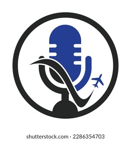 Traveling Podcast vector logo design template. Travel tourism vacation podcast logo concept.