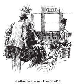 Traveling Selfishly would seem to have a distinctly selfish tendency, vintage line drawing or engraving illustration.