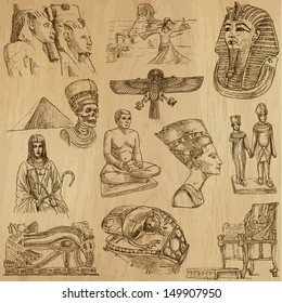 Traveling series: EGYPT - Collection of an hand drawn, original illustrations (no tracing !!!). Description: Each drawing comprise of two layers of outlines, colored background is isolated.