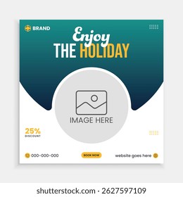 Traveling social media post banner template design, Tour travel holiday tourism marketing social media post.