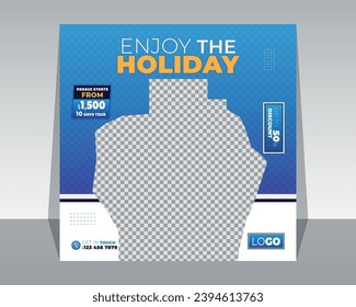 Traveling social media post design banner template, Tour travel holiday tourism marketing traveling agency business offer promotion. Holiday and tour advertisement banner design