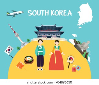 Traveling to South Korea with landmarks and map