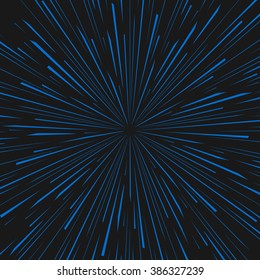 Traveling In Space Concept. Warp Stars. Explosion. Ray Galaxy. Abstract Background. Vector Illustration.