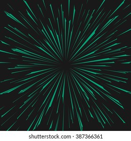 Traveling In Space Concept. Warp Stars. Explosion. Ray Galaxy. Abstract Background. Vector Illustration.