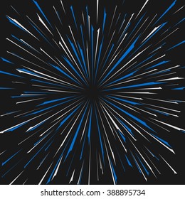 Traveling In Space Concept. Warp Stars. Explosion. Ray Galaxy. Abstract Background. Vector Illustration.